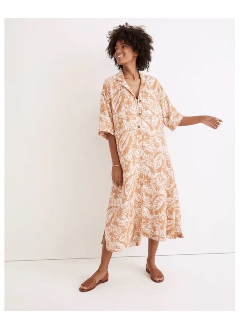 EUC Madewell Lightspun Maxi Cover Up, Tan & White, M
